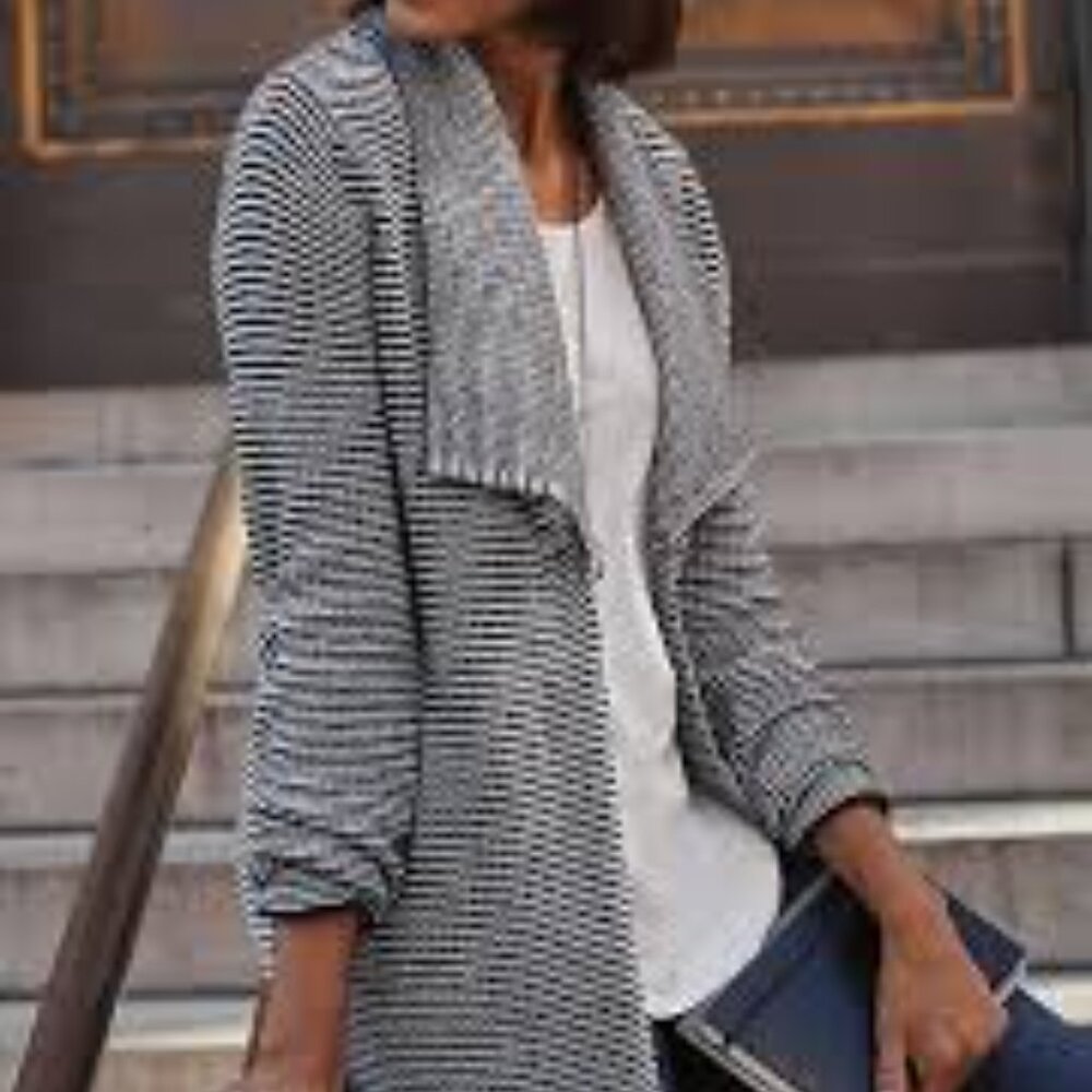 J. Jill Striped Open-Front Cardigan in Black and White